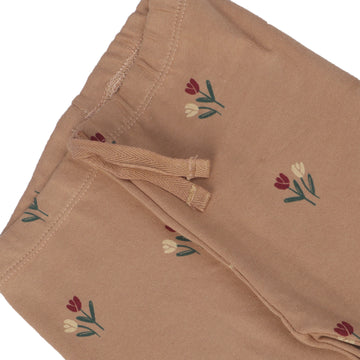 LIGHT BROWN FLOWERS PRINTED RIBBED FABRIC TROUSER PAJAMA